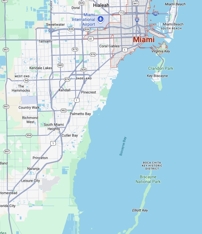 Map preview around Miami Sailing Center